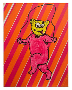 Crazy Bear Painting by Barrie J Davies, Mixed media on Canvas, 40 cm x 30 cm, Unframed and ready to hang.