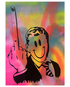 Crazy Giving It The Finger Print by Barrie J Davies, unframed Silkscreen print on paper (hand finished) edition of 1/1 - A3 size 29.7cm x 42.0 cm.