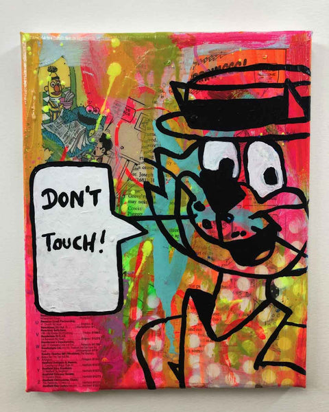 Don't Touch Painting by Barrie J Davies, mixed media on canvas, Unframed, 21cm x 25 cm, unframed.