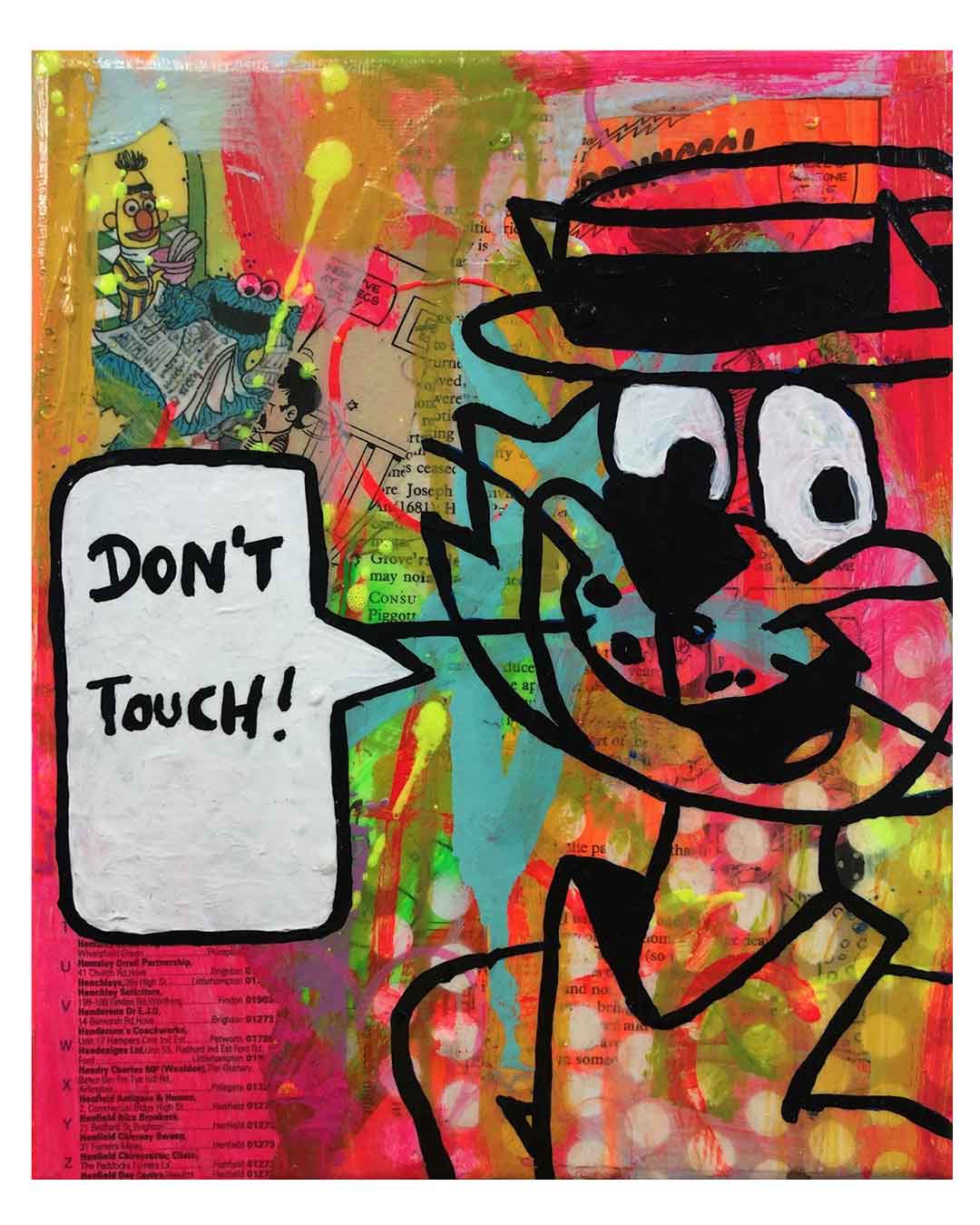 Don't Touch Painting by Barrie J Davies 2019, mixed media on canvas, Unframed, 21cm x 25 cm.