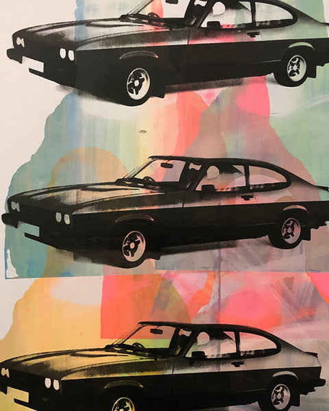 Drive My Car Print by Barrie J Davies, unframed Silkscreen print on paper (hand finished) edition of 1/1 - A2 size 42cm x 59.4cm.