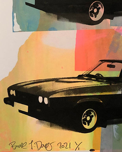 Drive My Car Print by Barrie J Davies, unframed Silkscreen print on paper (hand finished) edition of 1/1 - A2 size 42cm x 59.4cm.