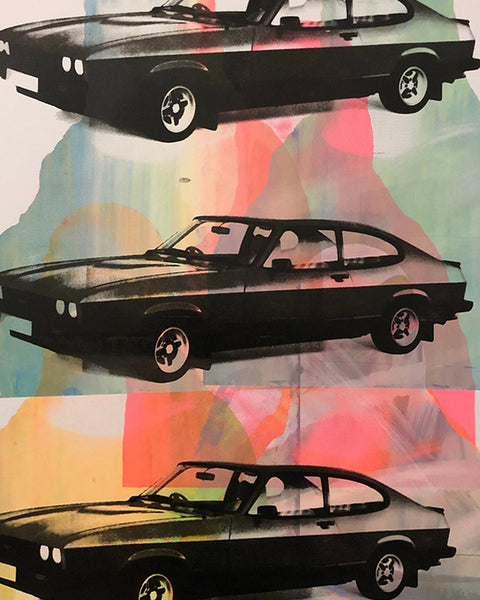 Drive My Car Print by Barrie J Davies, unframed Silkscreen print on paper (hand finished) edition of 1/1 - A2 size 42cm x 59.4cm.