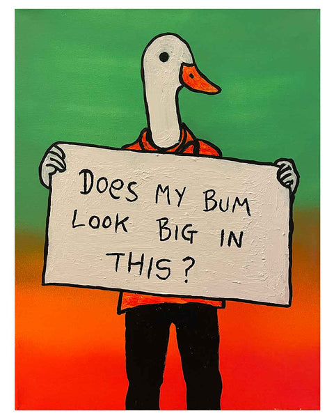 Duck Bum Painting by Barrie J Davies, Mixed media on Canvas, 40 cm x 30 cm, Unframed and ready to hang.