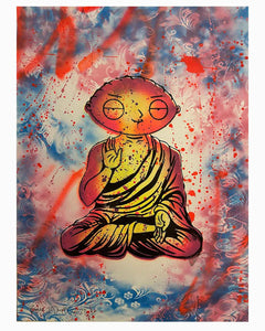 Family Mystic Guru Print by Barrie J Davies 2023, Unframed Silkscreen print on paper (hand finished), edition of 1/1 A2 size 42cm x 59cm.  