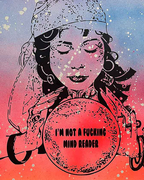 Fortune Teller Print by Barrie J Davies, Unframed Original Silkscreen print on paper (hand finished), edition of 1/1 A3 size 29cm x 42cm.