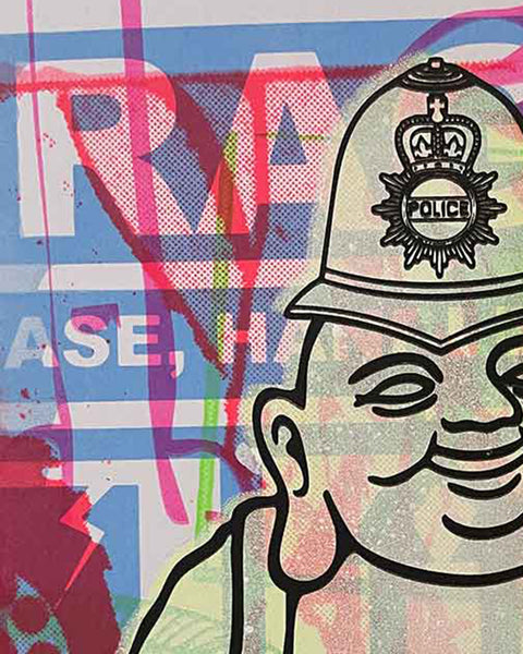 Fun Karma Cop Print by Barrie J Davies, unframed Silkscreen print on paper (hand finished) edition of 1/1, A4 size 21 cm x 29.7 cm.