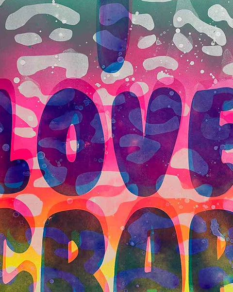 I Love Crap Water Print by Barrie J Davies, Unframed Silkscreen print on paper (hand finished), edition of 1/1 A3 size 29cm x 42cm.