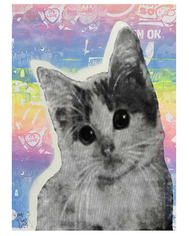 Kitschy Cat Faded Print by Barrie J Davies 2025 - unframed Silkscreen print on paper (hand finished) edition of 1/1 - A3 size 29cm x 42cm.