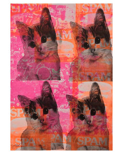 Kitschy Cat Print by Barrie J Davies 2021 - unframed Silkscreen print on paper (hand finished) edition of 1/1 - A1 size 59 cm x 84cm