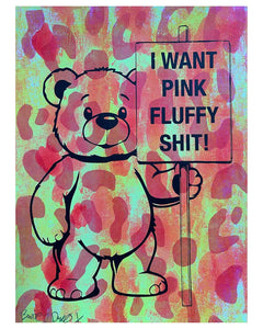Leopard Pink Fluffy Printby Barrie J Davies, unframed Silkscreen print on paper (hand finished)&nbsp;edition of 1/1, A4 size 21 cm x 29.7 cm.