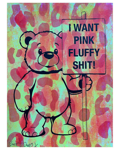 Leopard Pink Fluffy Printby Barrie J Davies, unframed Silkscreen print on paper (hand finished)&nbsp;edition of 1/1, A4 size 21 cm x 29.7 cm.