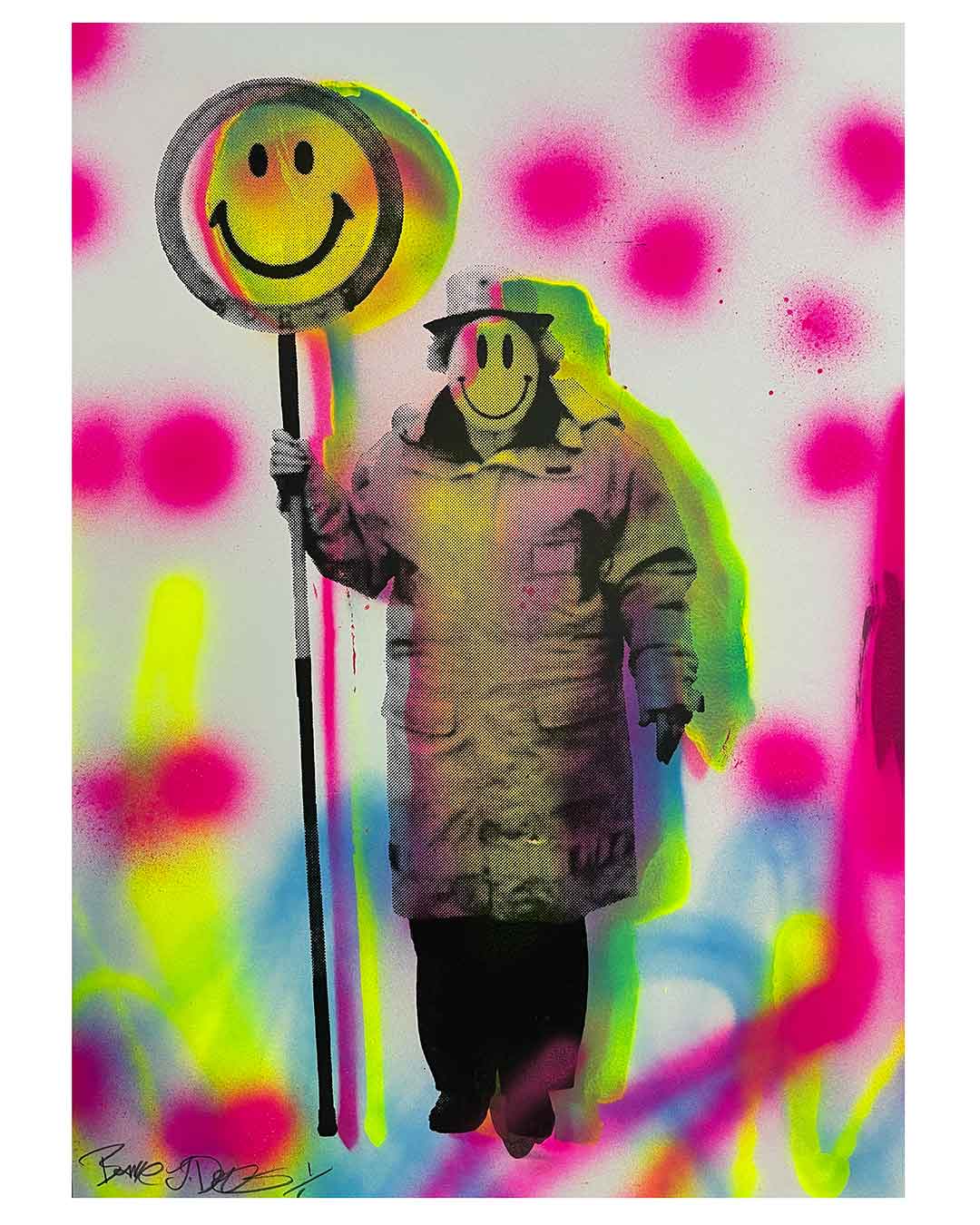 Magic Happy Lady Print by Barrie J Davies 2025 - unframed Silkscreen print on paper (hand finished) edition of 1/1 - A4 size 21 cm x 27 cm.