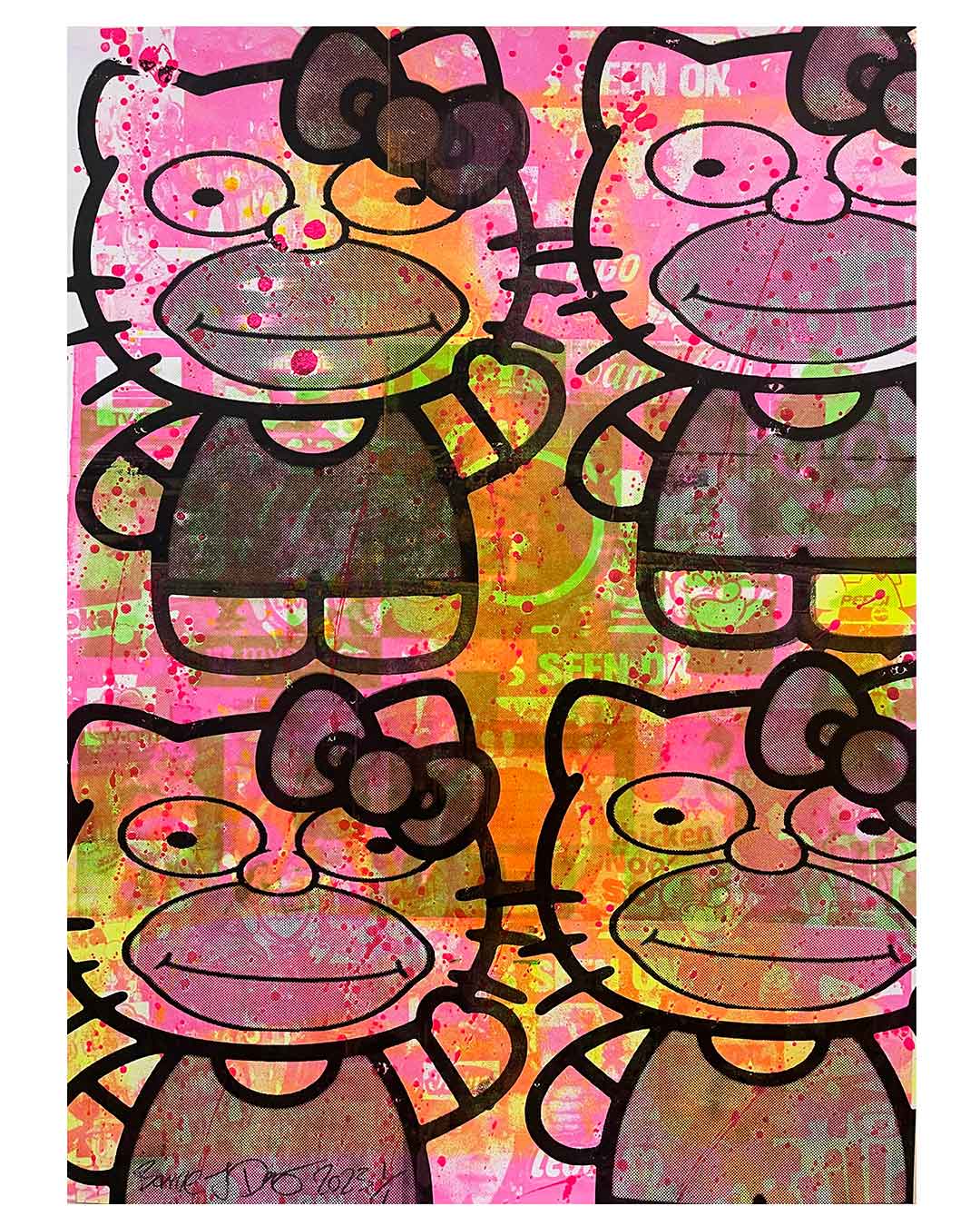 Magic Meow Homer Mix Print by Barrie J Davies 2023 - unframed Silkscreen print on paper (hand finished) edition of 1/1 - A2 size 42cm x 59.4cm.