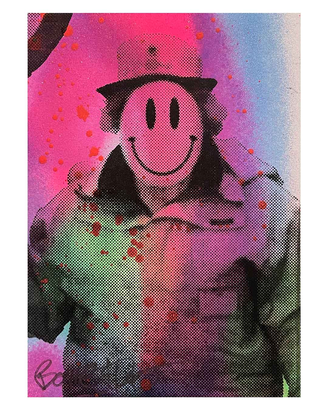 Mini Happy Lady Print by Barrie J Davies - unframed Silkscreen print on paper (hand finished) edition of 1/1 - A6 size 14.8 x 10.5cm.