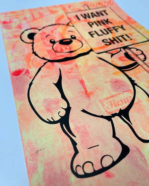 Mute Pink Fluffy Print by Barrie J Davies, unframed Silkscreen print on paper (hand finished) edition of 1/1, A4 size 21 cm x 29.7 cm.