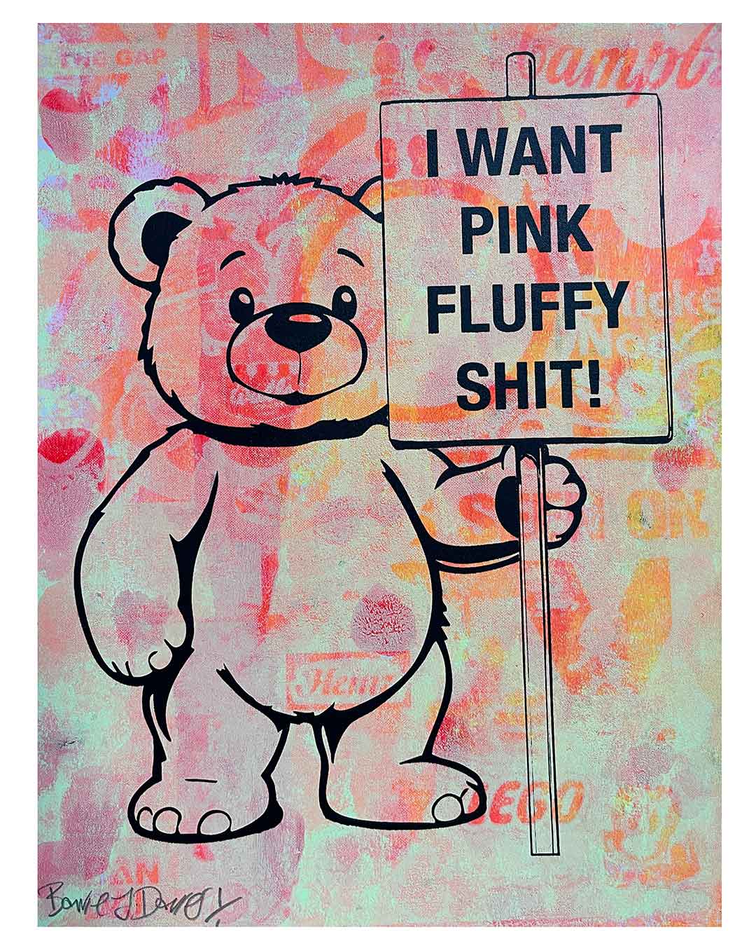 Mute Pink Fluffy Print by Barrie J Davies, unframed Silkscreen print on paper (hand finished)&nbsp;edition of 1/1, A4 size 21 cm x 29.7 cm.