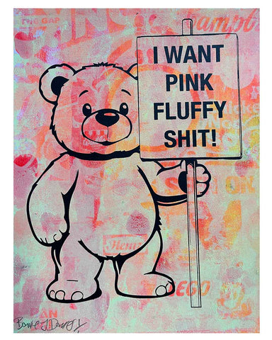 Mute Pink Fluffy Print by Barrie J Davies, unframed Silkscreen print on paper (hand finished)&nbsp;edition of 1/1, A4 size 21 cm x 29.7 cm.
