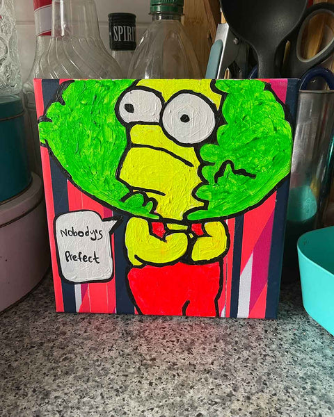 Nobody's Perfect Painting by Barrie J Davies, Mixed media on Canvas, 20 cm x 20 cm, Unframed and ready to hang.