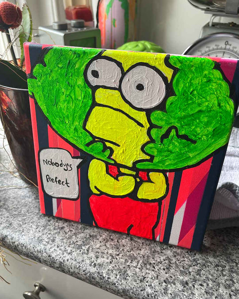 Nobody's Perfect Painting by Barrie J Davies, Mixed media on Canvas, 20 cm x 20 cm, Unframed and ready to hang.