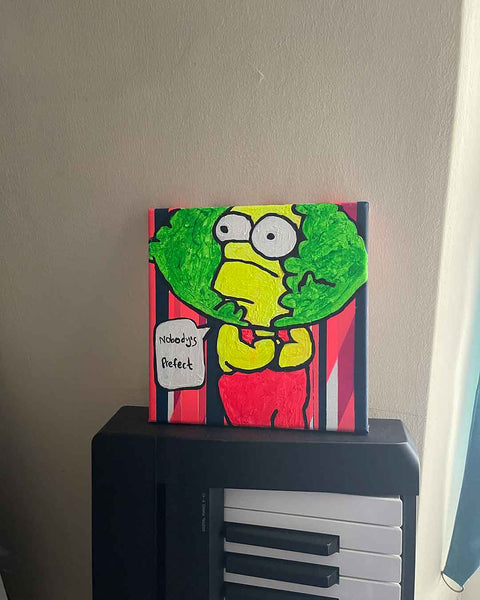 Nobody's Perfect Painting by Barrie J Davies, Mixed media on Canvas, 20 cm x 20 cm, Unframed and ready to hang.