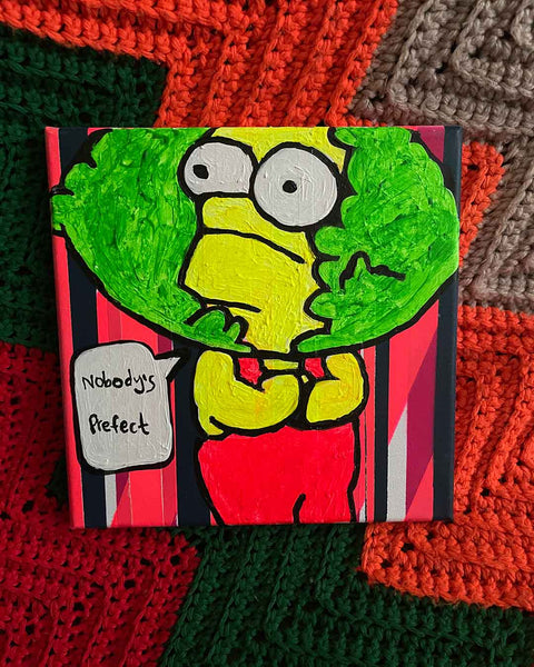 Nobody's Perfect Painting by Barrie J Davies, Mixed media on Canvas, 20 cm x 20 cm, Unframed and ready to hang.