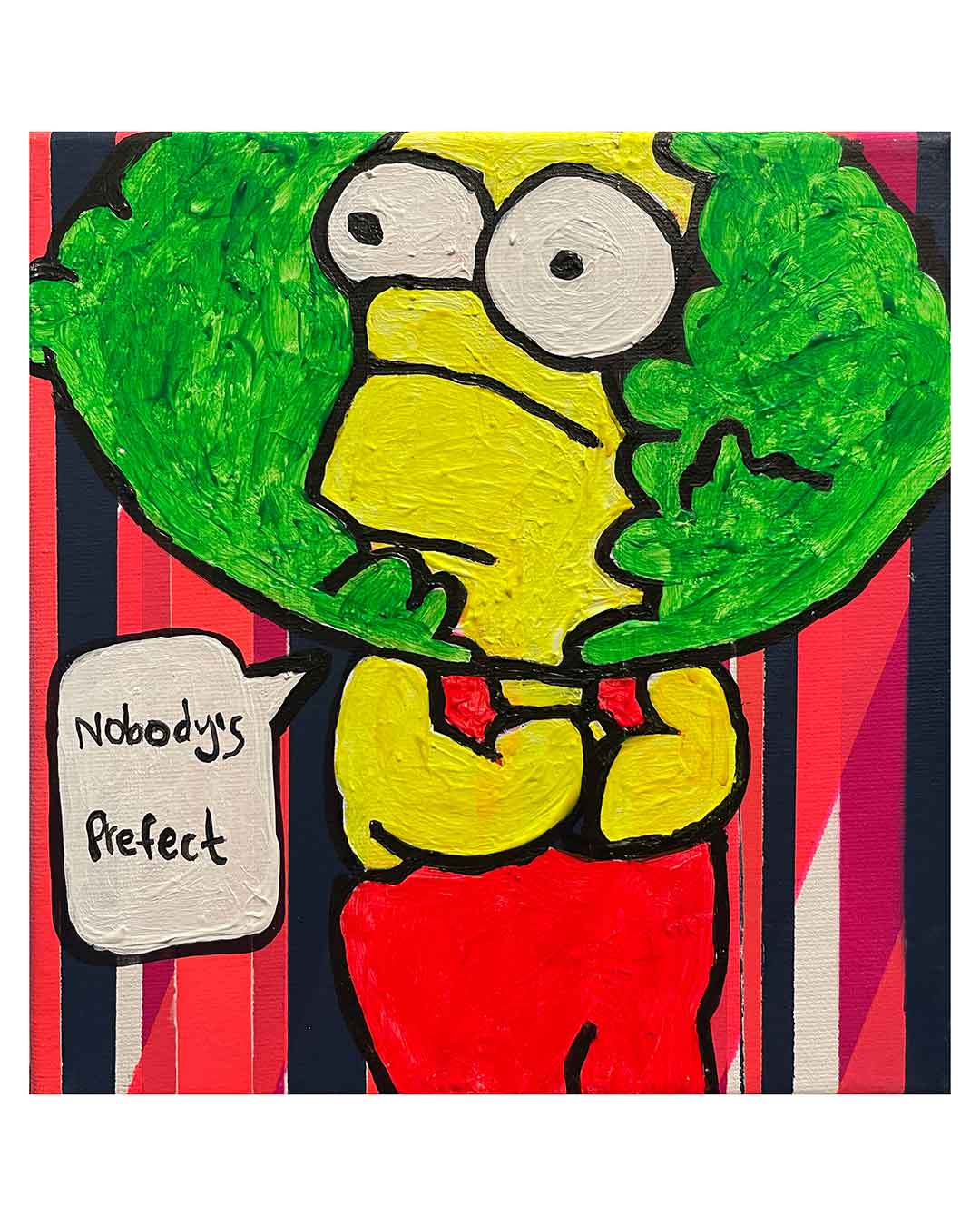 Nobody's Perfect Painting by Barrie J Davies, Mixed media on Canvas, 20 cm x 20 cm, Unframed and ready to hang.