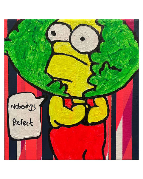 Nobody's Perfect Painting by Barrie J Davies, Mixed media on Canvas, 20 cm x 20 cm, Unframed and ready to hang.