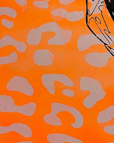 Orange Leopard Fuck It Print by Barrie J Davies, Unframed Silkscreen print on paper (hand finished), edition of 1/1 A3 size 29cm x 42cm.