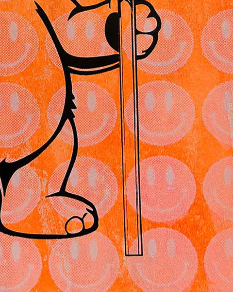 Orange Pink Fluffy Print by Barrie J Davies, unframed Silkscreen print on paper (hand finished) edition of 1/1, A4 size 21 cm x 29.7 cm.