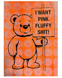 Orange Pink Fluffy Print by Barrie J Davies, unframed Silkscreen print on paper (hand finished) edition of 1/1, A4 size 21 cm x 29.7 cm.