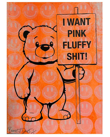Orange Pink Fluffy Print by Barrie J Davies, unframed Silkscreen print on paper (hand finished) edition of 1/1, A4 size 21 cm x 29.7 cm.