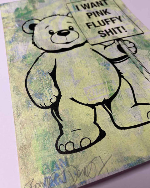 Pink Fluffy Print by Barrie J Davies, unframed Silkscreen print on paper (hand finished) edition of 1/1, A4 size 21 cm x 29.7 cm.