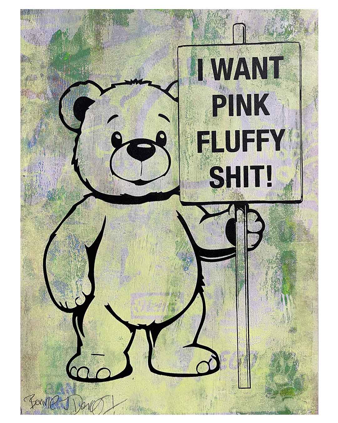Pink Fluffy Print by Barrie J Davies, unframed Silkscreen print on paper (hand finished) edition of 1/1, A4 size 21 cm x 29.7 cm.
