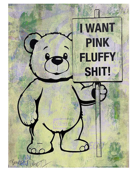 Pink Fluffy Print by Barrie J Davies, unframed Silkscreen print on paper (hand finished) edition of 1/1, A4 size 21 cm x 29.7 cm.
