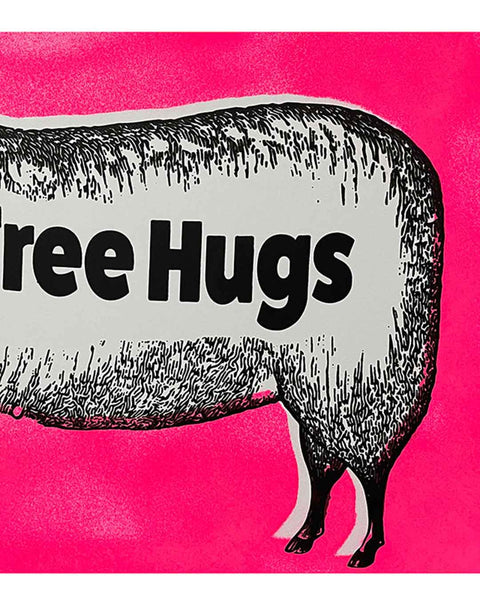Pink Free Hugs Print by Barrie J Davies, unframed Silkscreen print on paper (hand finished) edition of 1/1 - A3 size 42.0 cm x 29.7cm