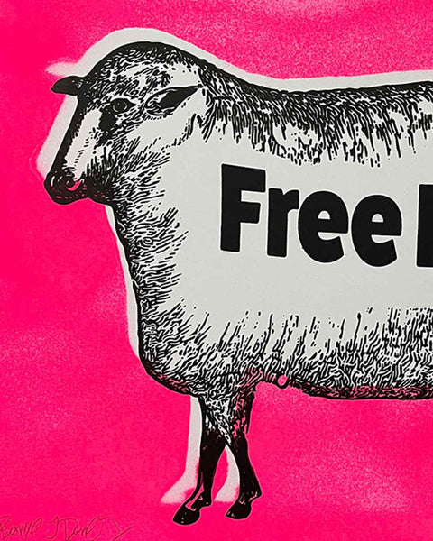 Pink Free Hugs Print by Barrie J Davies, unframed Silkscreen print on paper (hand finished) edition of 1/1 - A3 size 42.0 cm x 29.7cm