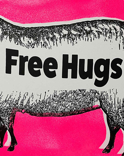 Pink Free Hugs Print by Barrie J Davies, unframed Silkscreen print on paper (hand finished) edition of 1/1 - A3 size 42.0 cm x 29.7cm