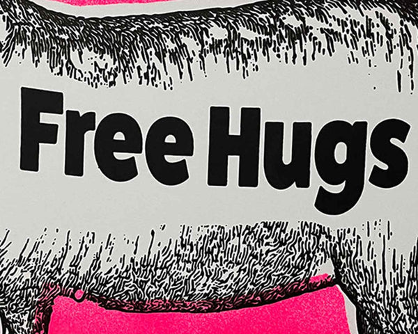 Pink Free Hugs Print by Barrie J Davies, unframed Silkscreen print on paper (hand finished) edition of 1/1 - A3 size 42.0 cm x 29.7cm