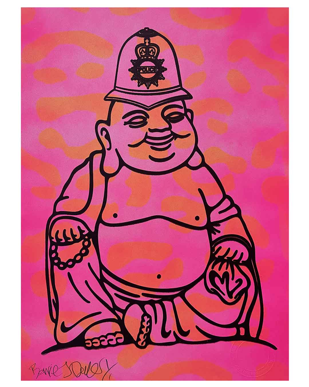 Pink Karma Cop Print by Barrie J Davies, unframed Silkscreen print on paper (hand finished) edition of 1/1, A4 size 21 cm x 29.7 cm.
