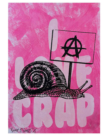 Pink Slow Punk Crap Print by Barrie J Davies, unframed Silkscreen print on paper (hand finished) edition of 1/1, A3 size 29.7 cm x 42 cm.