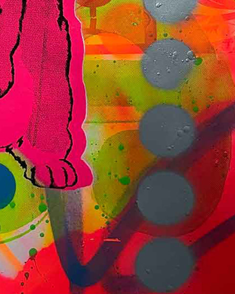 Pink Techno Bunny Print by Barrie J Davies, Unframed Silkscreen print on paper (hand finished), edition of 1/1 A2 size 42cm x 59cm.