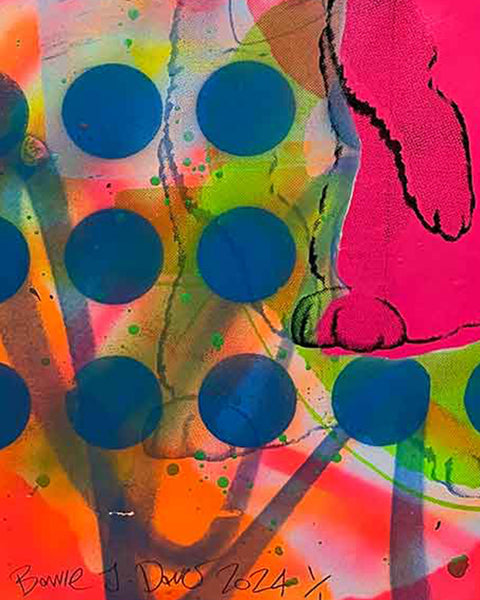 Pink Techno Bunny Print by Barrie J Davies, Unframed Silkscreen print on paper (hand finished), edition of 1/1 A2 size 42cm x 59cm.