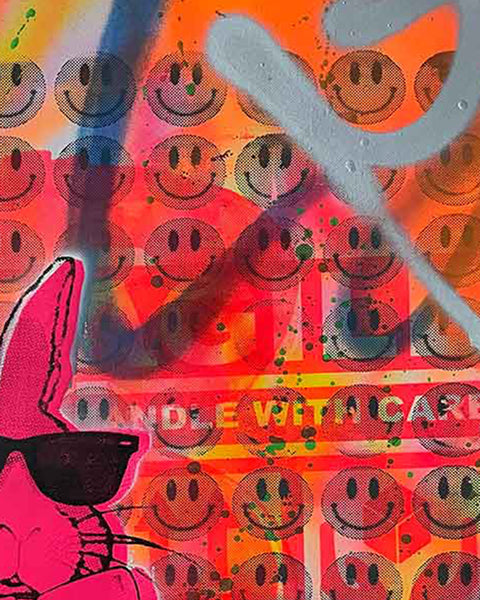 Pink Techno Bunny Print by Barrie J Davies, Unframed Silkscreen print on paper (hand finished), edition of 1/1 A2 size 42cm x 59cm.