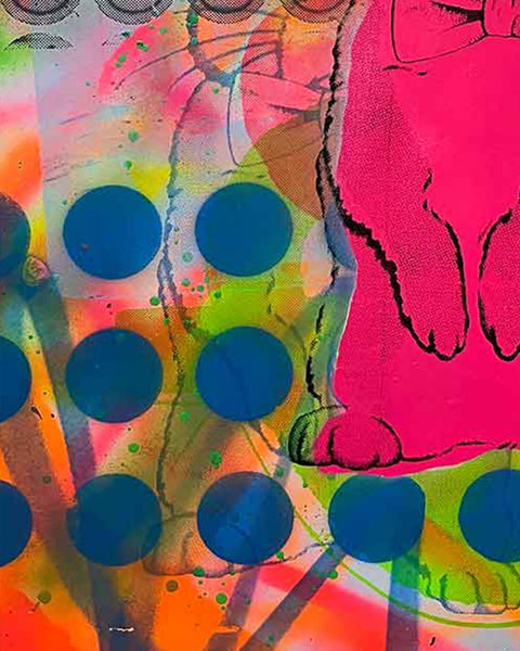 Pink Techno Bunny Print by Barrie J Davies, Unframed Silkscreen print on paper (hand finished), edition of 1/1 A2 size 42cm x 59cm.