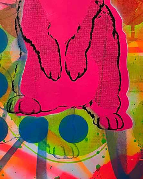 Pink Techno Bunny Print by Barrie J Davies, Unframed Silkscreen print on paper (hand finished), edition of 1/1 A2 size 42cm x 59cm.