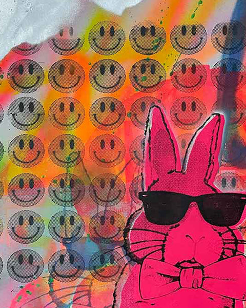 Pink Techno Bunny Print by Barrie J Davies, Unframed Silkscreen print on paper (hand finished), edition of 1/1 A2 size 42cm x 59cm.