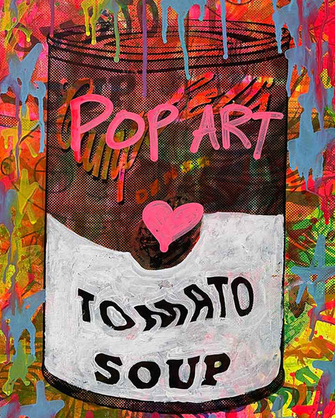 Pop Art Soup Print by Barrie J Davies 2023, Unframed Silkscreen print on paper (hand finished), edition of 1/1 A2 size 42cm x 59cm.