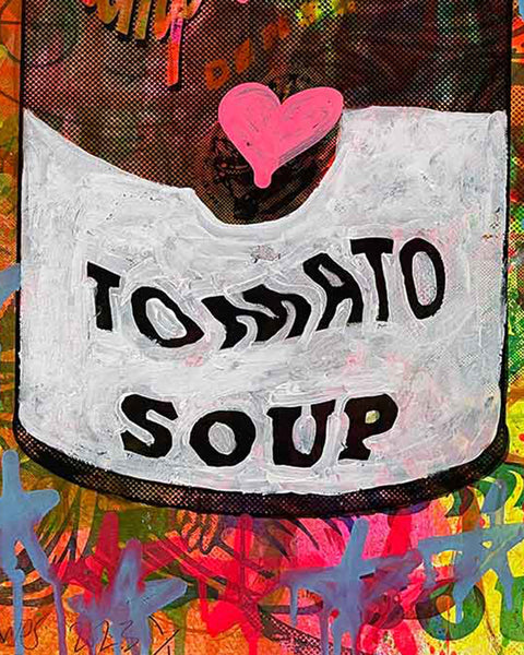 Pop Art Soup Print by Barrie J Davies 2023, Unframed Silkscreen print on paper (hand finished), edition of 1/1 A2 size 42cm x 59cm.