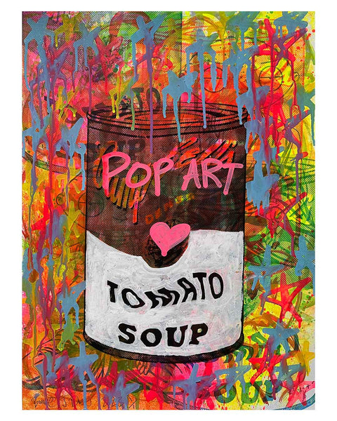 Pop Art Soup Print by Barrie J Davies 2023, Unframed Silkscreen print on paper (hand finished), edition of 1/1 A2 size 42cm x 59cm.